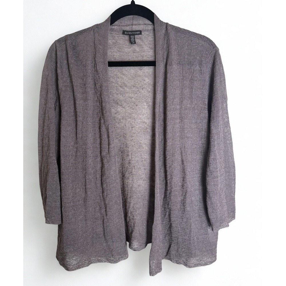 Eileen Fisher Linen Blend Open Cardigan Lightweight Lagen Look Minimalist Size L